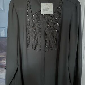 Joan Rivers Gray Studded Blouse